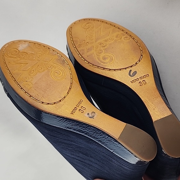 Modern Vintage Diva Wedge Slingback Blue Platform Peep Toe Shoe Sandal Sz 6 - Picture 14 of 16